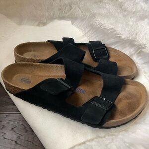 Birkenstock Arizona black suede soft footbed men's sandals